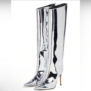 Silver knee boots